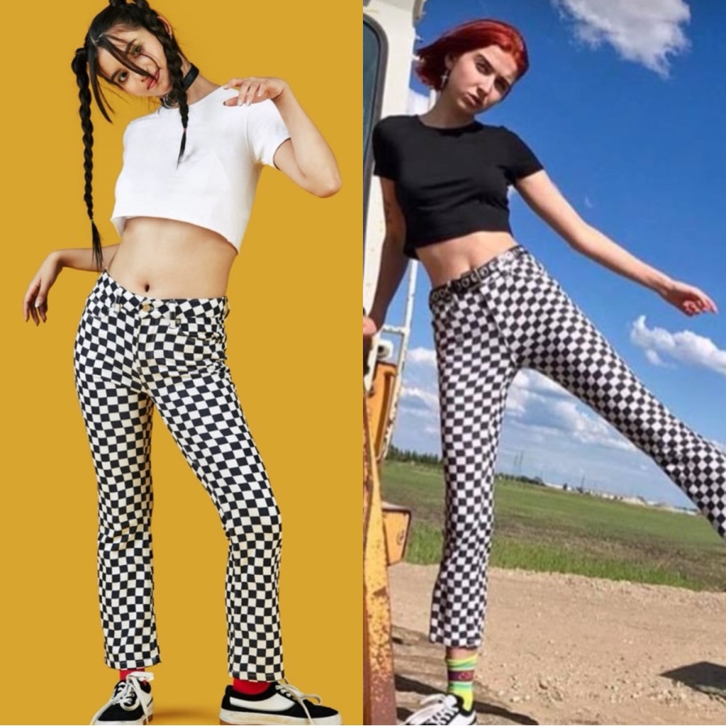 Unif Apex Checkered Plaid White Black Pants Trousers